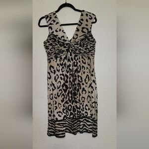 Sandra Darren Black and Cream Animal Print Dress Size 12